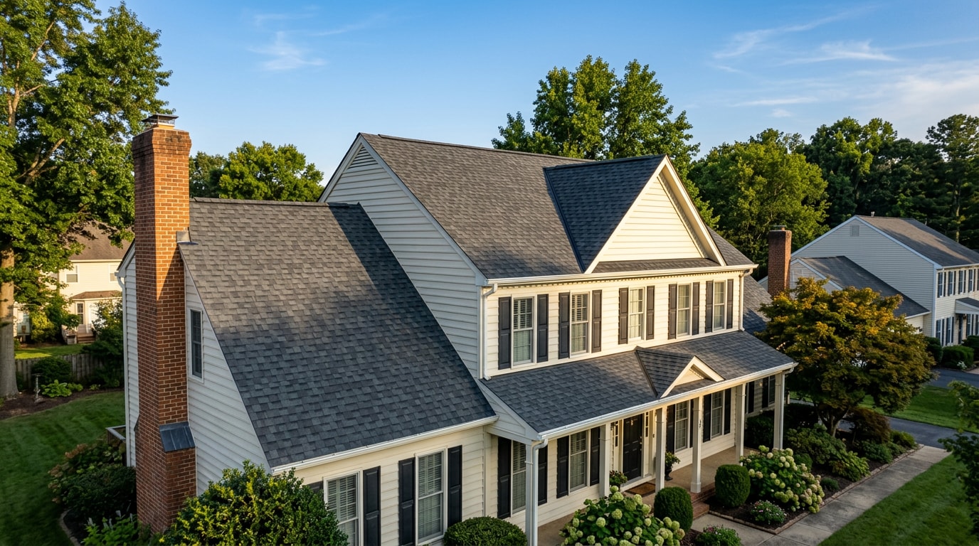 Completed re-roofing project on a Manassas, VA home with new asphalt shingles Completed re-roofing project on a Manassas, VA home with new asphalt shingles