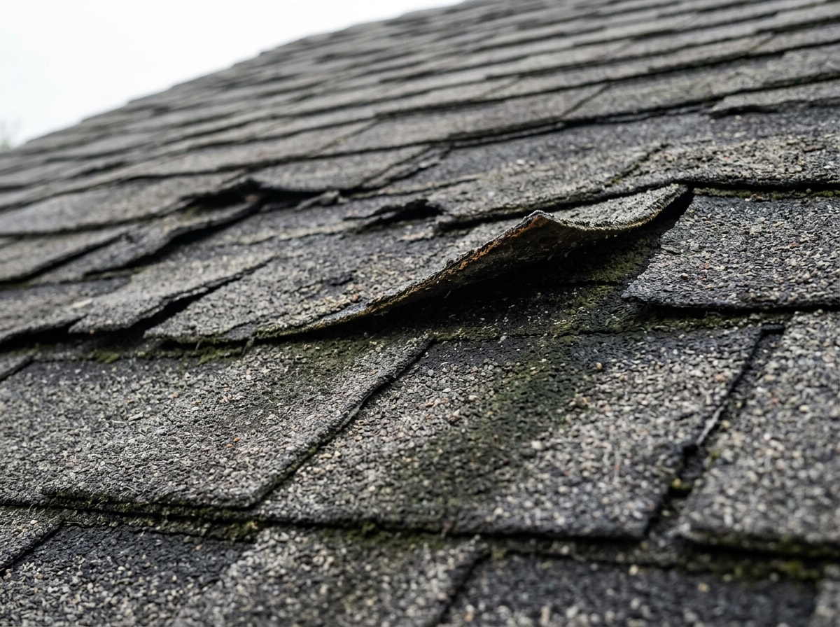 Worn asphalt shingle roof on an Alexandria, VA home showing granule loss and curling edges