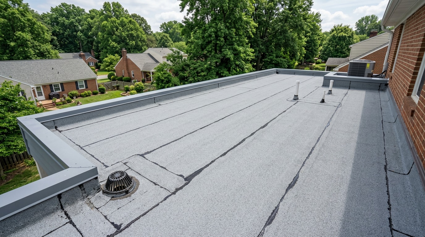 Finished torch down modified bitumen flat roof on a Reston, VA home addition Finished torch down modified bitumen flat roof on a Reston, VA home addition